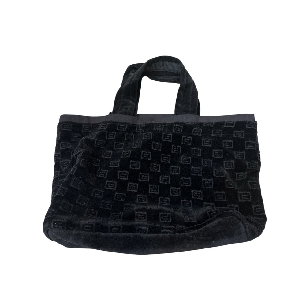 Elie Tahari Velvet Monogram Tote Bag Carryall in Black‎